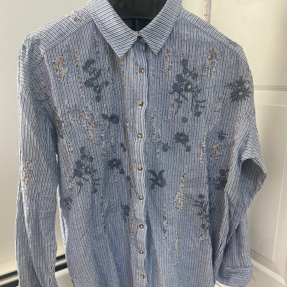 Anthropologie Pilcro Blue and White Button Down